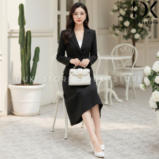 Bộ vest nữ 2 cúc ngang màu đen chân váy cao cấp DKX0146