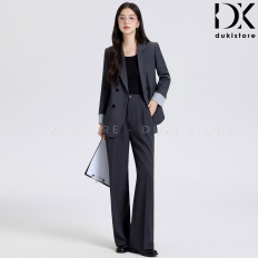 Bộ áo blazer nữ 4 cúc màu xám ống suông cao cấp BLU0158
