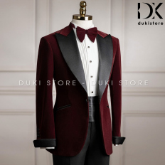 Bộ vest nam tuxedo 1 cúc màu đỏ vải nhung cao cấp DKA0211