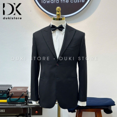 Bộ vest nam  2 cúc màu đen vải Wool sọc cao cấp DKB0074