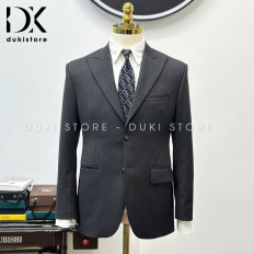 Bộ vest nam 2 cúc màu xám vải Wool sọc cao cấp DKB0075