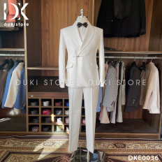 Bộ áo vest nam tuxedo màu trắng đẹp DKE0036
