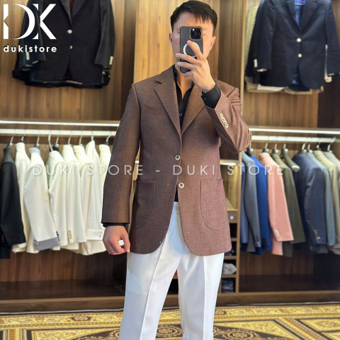 Áo vest nam, áo blazer nam 2 lớp màu nâu chất liệu vải Denim cao cấp ADK0046
