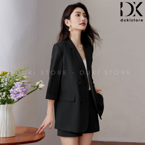 Bộ áo blazer nữ 4 cúc màu đen tay lỡ cao cấp BLU0150