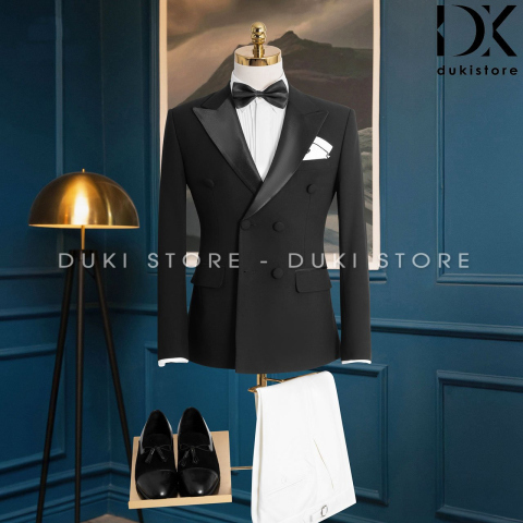 Bộ vest nam 6 cúc màu đen ve phi cao cấp DKE0142