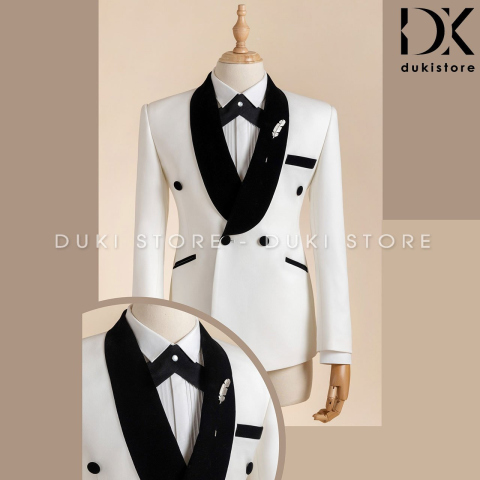  Bộ vest nam 4 cúc màu trắng ve sam cao cấp DKE0164