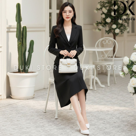 Bộ vest nữ 2 cúc ngang màu đen chân váy cao cấp DKX0146