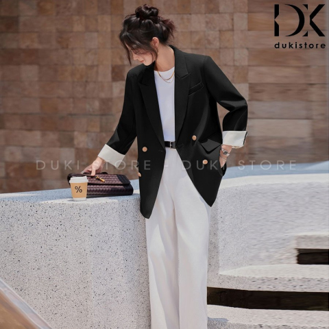 Áo blazer nữ 4 cúc Hàn Quốc màu đen tay lật cao cấp BLU0155