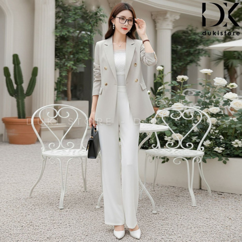 Áo blazer nữ Hàn Quốc 4 cúc màu ghi sáng cao cấp BLU0159