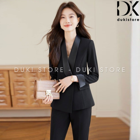 Bộ vest nữ 2 cúc ngang màu đen ve phi cao cấp DKX0153