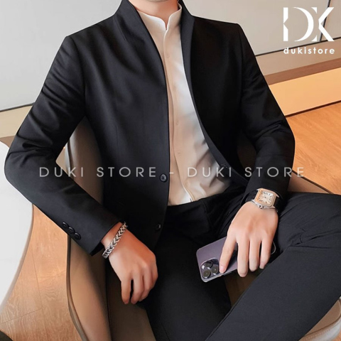 Áo vest blazer nam cổ dựng màu đen đẹp DKB0060