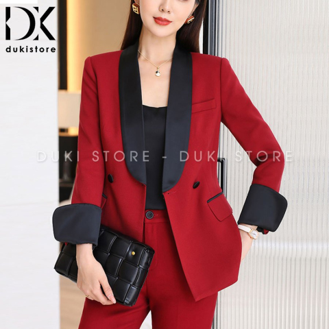 Bộ vest nữ công sở Hàn Quốc màu đỏ đô đẹp DKX0041
