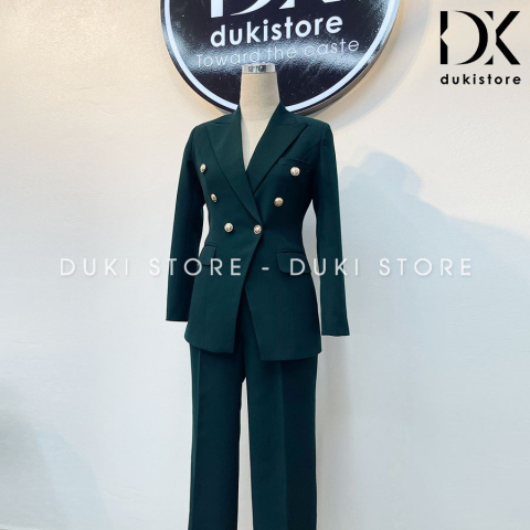 Bộ vest nữ quần ống xuông màu xanh lá đậm cuốn hút DKX0039