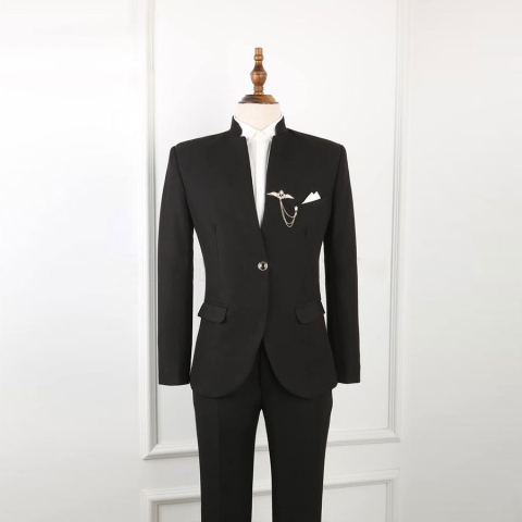 Bộ vest nam cổ tàu màu đen cực chất VCT0001 - DUKI STORE