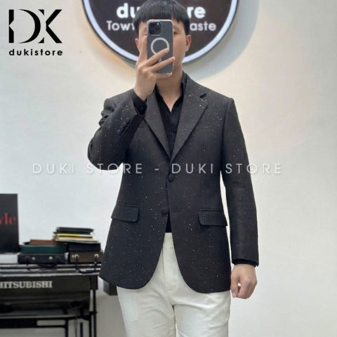Áo khoác blazer nam, áo vest nam balzer nam kim tuyến màu đen cao cấp ADK0051