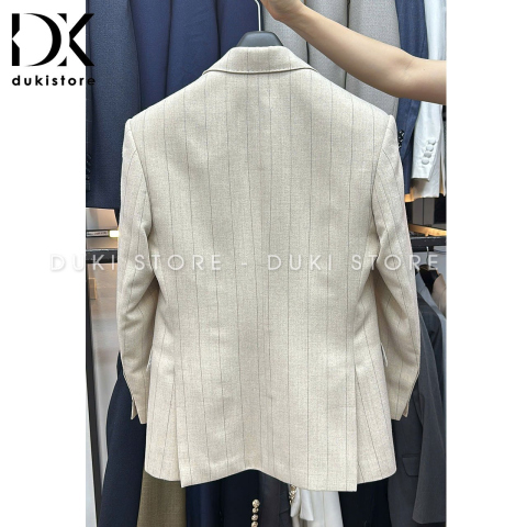 Áo khoác blazer nam, áo vest nam balzer nam màu be sọc kẻ cao cấp ADK0054