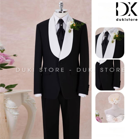 Bộ vest nam 1 cúc tuxedo màu đen cao cấp DKA0210