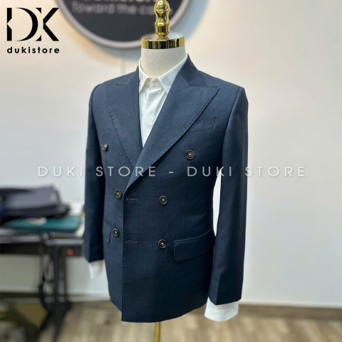 Bộ vest nam 6 cúc màu xanh navy vải wool xước cao cấp DKE0126