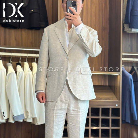 Bộ vest nam 2 cúc màu kem cao cấp DKB0105