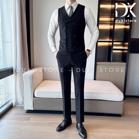 Áo Gile Nam Màu Đen Cổ Sam Đẹp DGL0019
