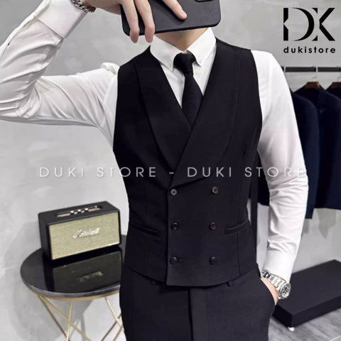Áo Gile Nam Màu Đen Cổ Sam Đẹp DGL0017