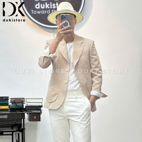 Áo khoác blazer nam, áo vest nam màu kem phong cách Hàn Quốc ADK0032