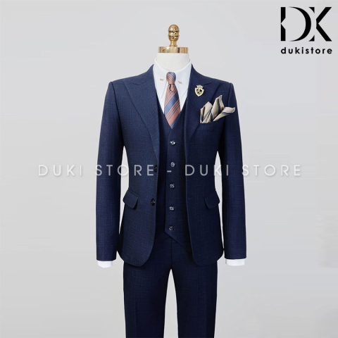 Bộ vest nam 2 cúc  màu xanh than xước cao cấp DKA0029