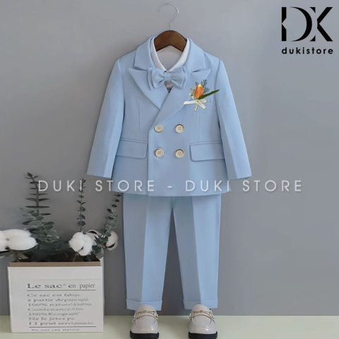 Bộ vest cho bé trai 4 cúc màu xanh dương nhạt DKT0030 