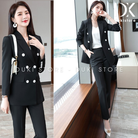 Bộ vest nữ thời trang 6 cúc đẹp màu đen sang trọng DKX0002
