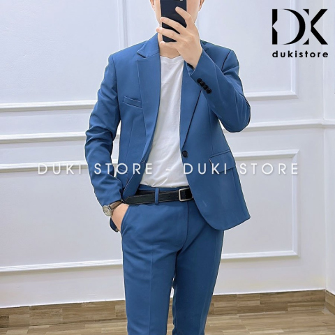Bộ vest nam Hàn Quốc 1 cúc màu xanh dương thanh lịch DKA0131