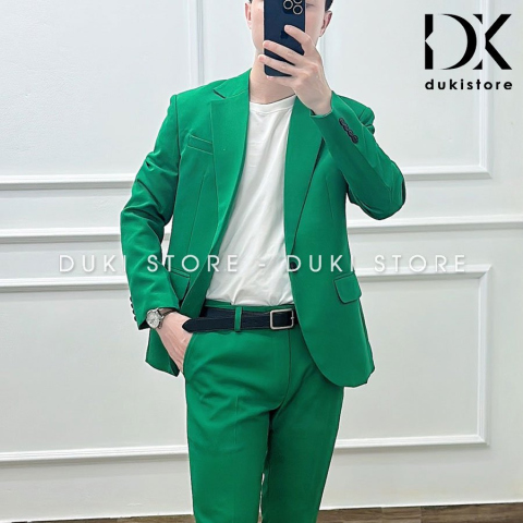 Bộ vest nam Hàn Quốc 1 cúc màu xanh lá cá tính DKA0130 
