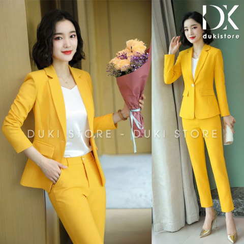 Bộ vest nữ màu vàng DKU0003