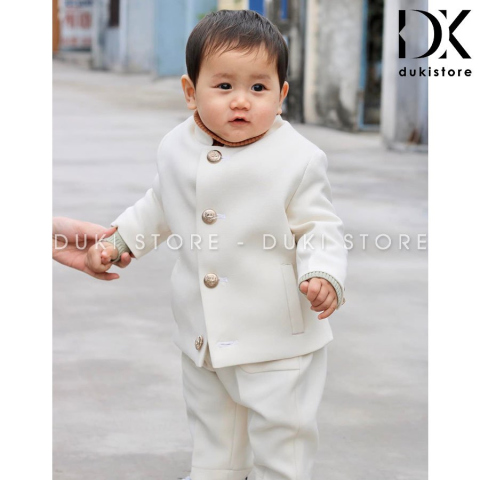 Bộ vest cổ tàu cho bé trai màu trắng sang trọng DKT0018 