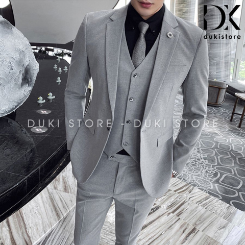 Bộ vest nam Hàn Quốc 1 nút màu ghi sáng lịch lãm DKA0097 