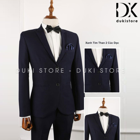 Bộ vest nam Hàn Quốc 2 cúc màu xanh than sang trọng DKB0002