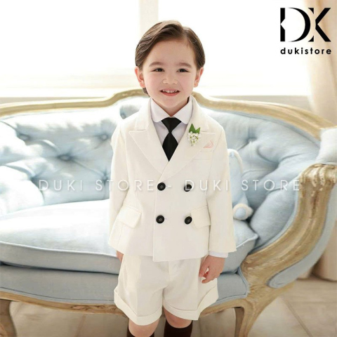 Bộ vest cho bé trai màu trắng 4 cúc cao cấp DKT0077 