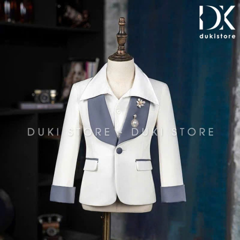 Bộ vest cho bé trai màu trắng ve sam 1 cúc DKT0069
