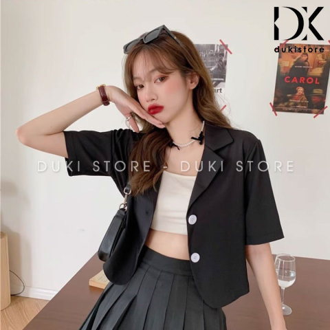 Áo blazer nữ màu đen dáng ngắn BLU0119
