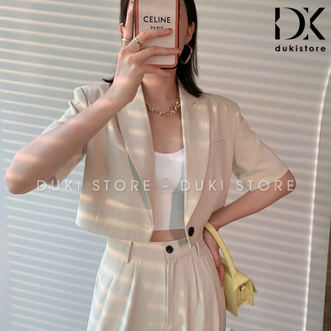 Bộ vest nữ 1 cúc Hàn Quốc màu kem cao cấp BLU0016