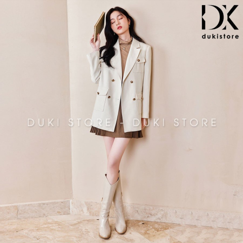 Áo vest nữ 2 cúc Hàn Quốc màu kem cao cấp BLU0054