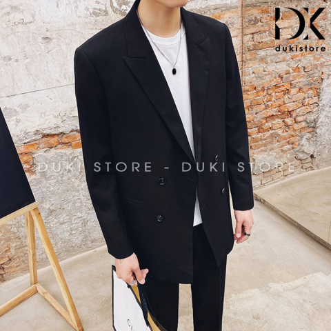 Áo blazer nam 4 cúc ngang Hàn Quốc màu đen thanh lịch LZB0015