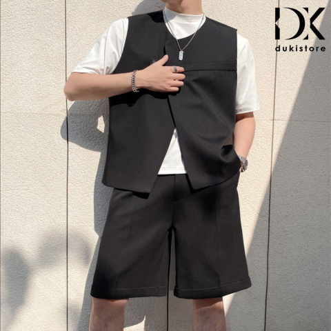 Áo gile nam, áo blazer nam 1 cúc Hàn Quốc màu đen thanh lịch LZB0018