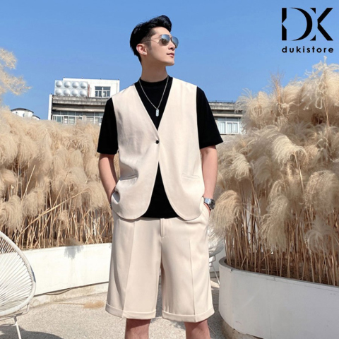 Áo vest nam, áo blazer nam 1 cúc Hàn Quốc màu trắng thanh lịch LZB0023