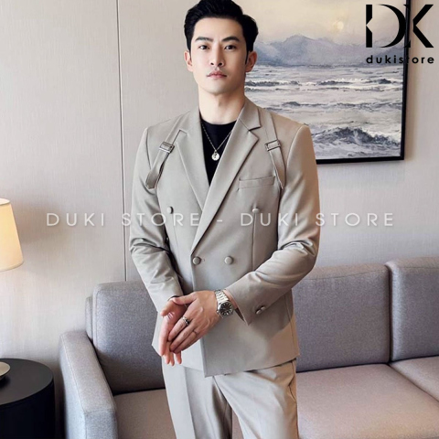 Bộ vest nam 6 cúc màu nâu nhạt thiết kế phong cách DKE0138