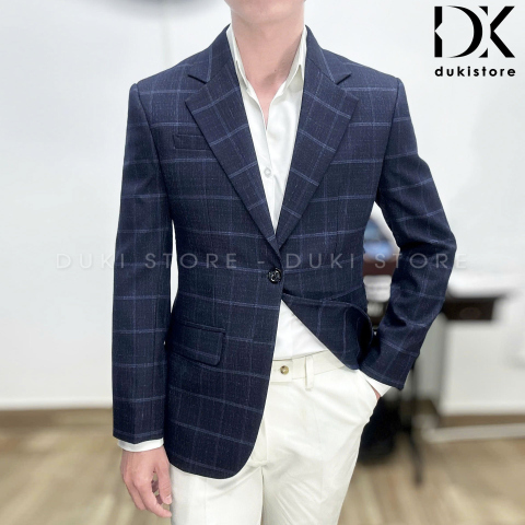 Áo vest nam, áo blazer nam 2 cúc Hàn Quốc kẻ caro màu xanh sang trọng ADK0022