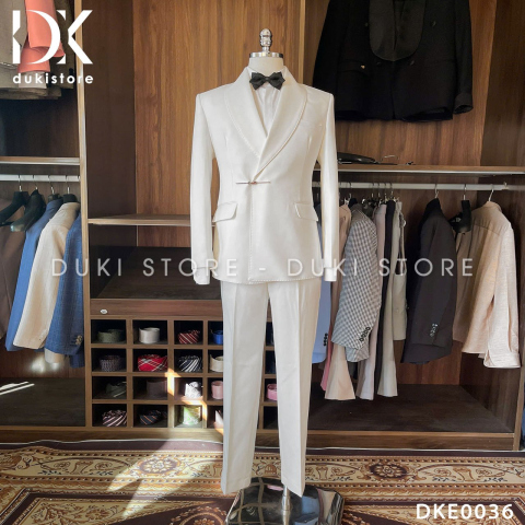 Bộ áo vest nam tuxedo màu trắng đẹp DKE0036