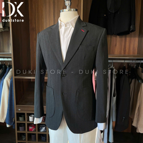 Áo vest blazer nam màu ghi sọc kẻ ADK0057