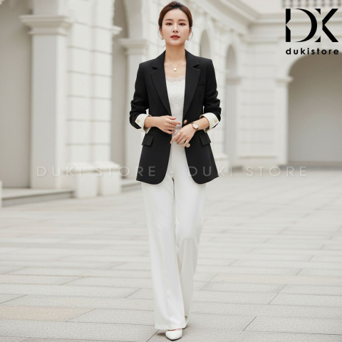 Áo blazer nữ 2 cúc Hàn Quốc màu đen cao cấp BLU0138