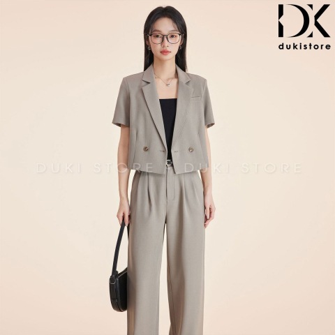 Bộ áo blazer nữ màu nâu ngắn tay cực xinh BLU0141