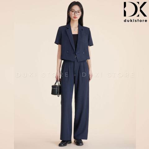 Bộ áo blazer nữ màu xanh than ngắn tay cực xinh BLU0142